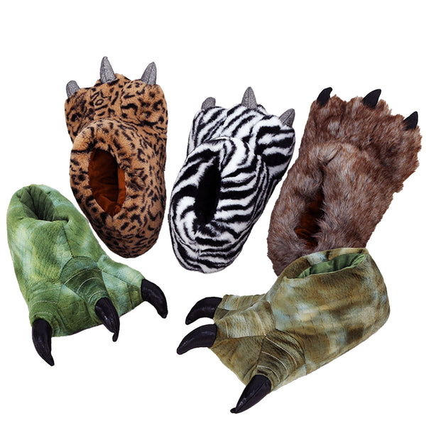 Cute Animal Paw Plush Slippers – Warm Full-Heel Indoor Shoes for Couples