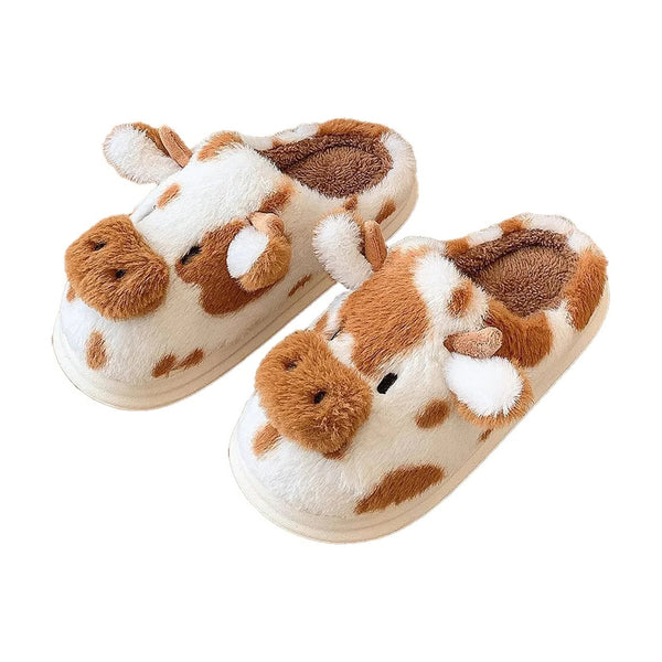 Cute Cow Plush Slippers – Warm Indoor Shoes