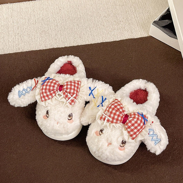 Cute Bunny Bow Plush Slippers for Women