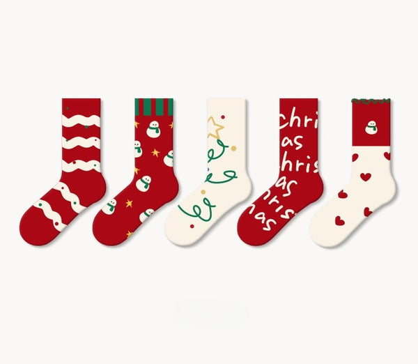 Christmas Cartoon Crew Socks Gift Set – Cute Winter Holiday Socks for Women & Men Couples