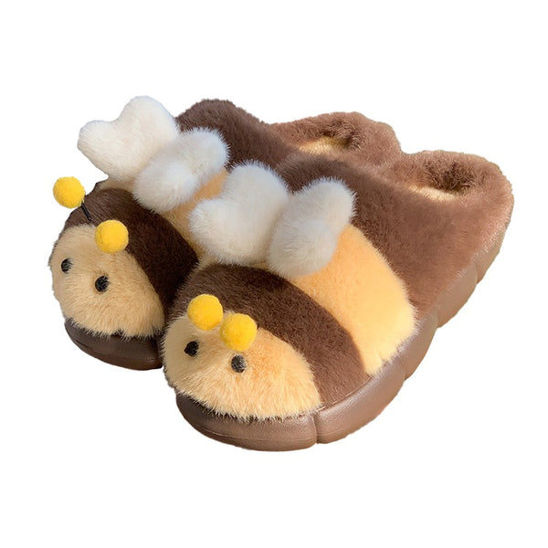 Cute Bumblebee Plush Slippers – Warm Thick-Sole Indoor/Outdoor Shoes