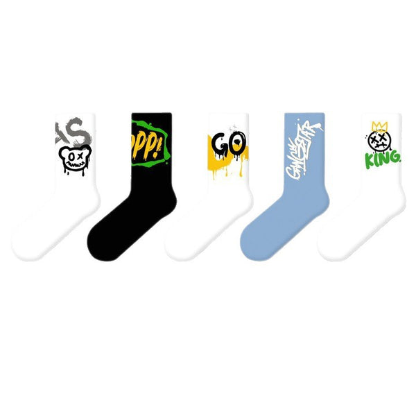 Men’s Seamless Cotton Crew Socks – Breathable Odor-Control Graffiti Style Everyday Socks