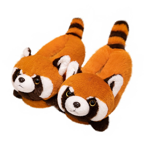 Cute Raccoon/Fox Plush Slippers – Warm Full-Heel Thick-Sole Indoor Shoes for Women & Men